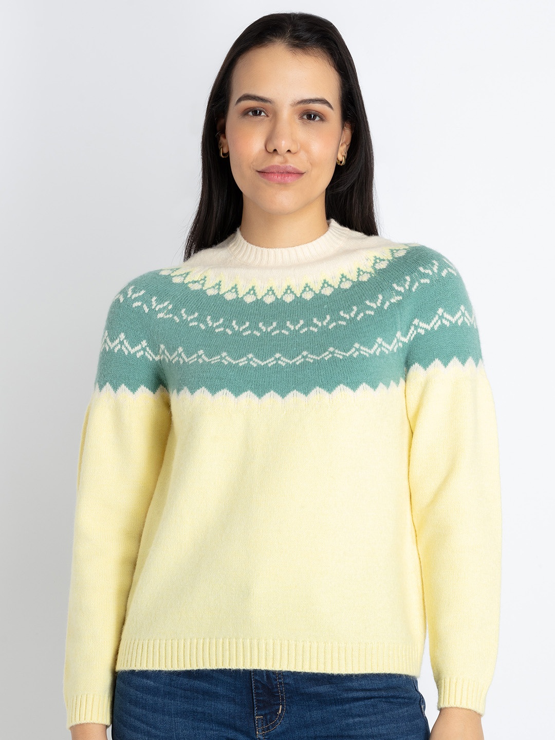 

Status Quo Ethnic Motifs Self Design Jacquard Acrylic Pullover Sweater, Yellow