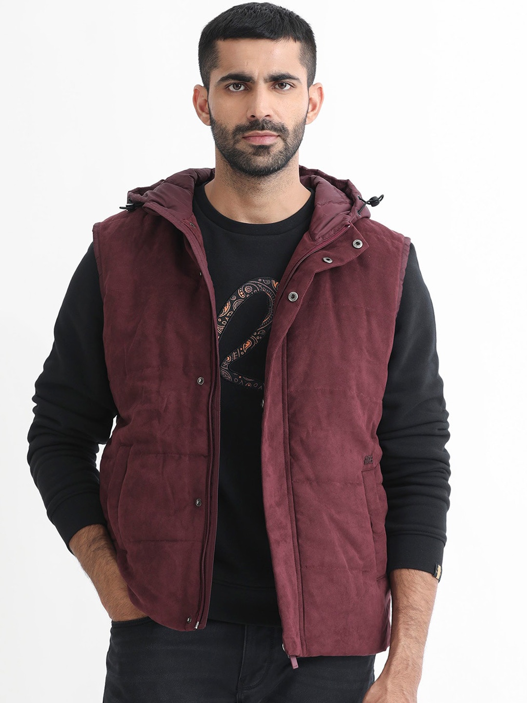 

RARE RABBIT Men Rald Puffer Hooded Jacket, Maroon