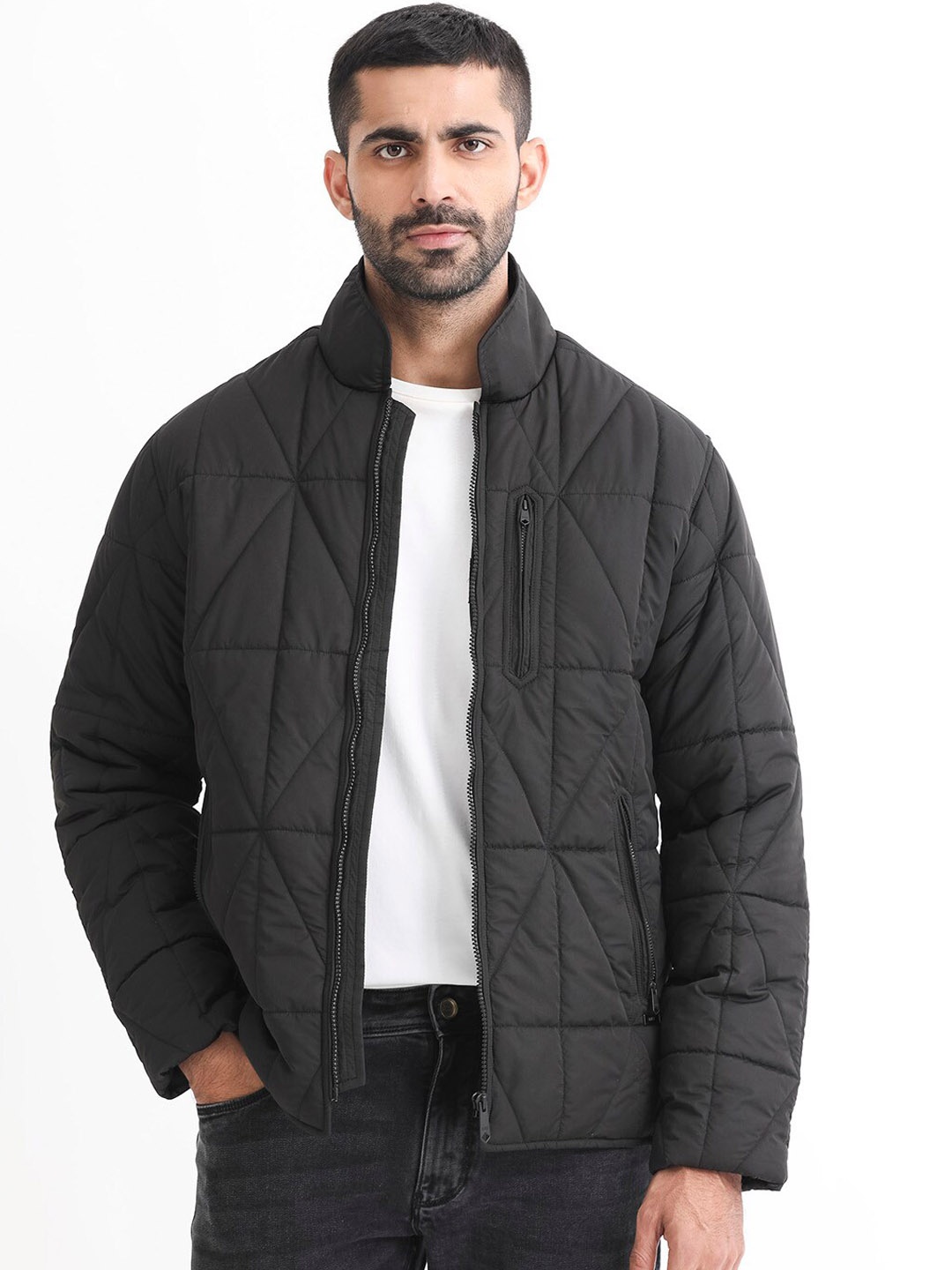 

RARE RABBIT Men Wang Tailored Fit Stand Collar Puffer Jacket, Black
