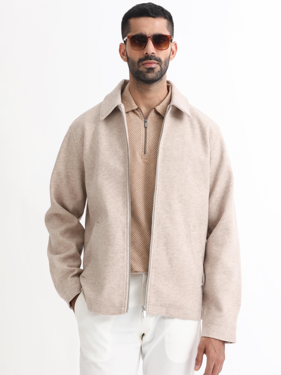 

RARE RABBIT Men Tweeder Tailored Fit Spread Collar Jacket, Beige