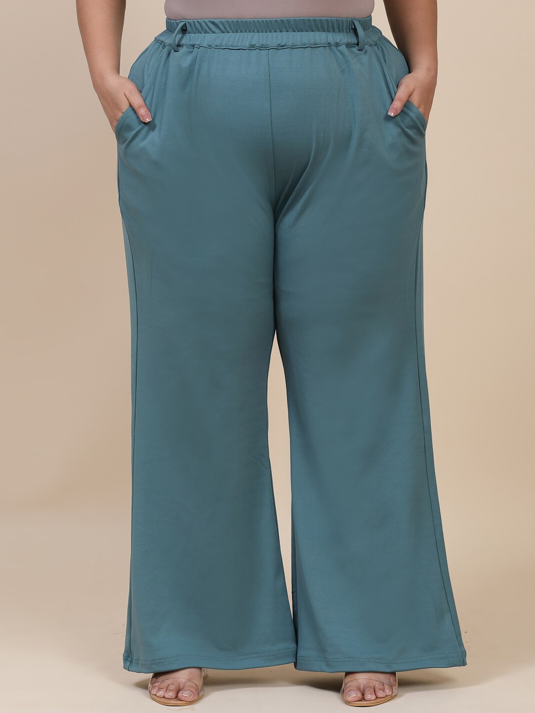 

Flambeur Women Plus Size Relaxed High-Rise Parallel Trousers, Teal