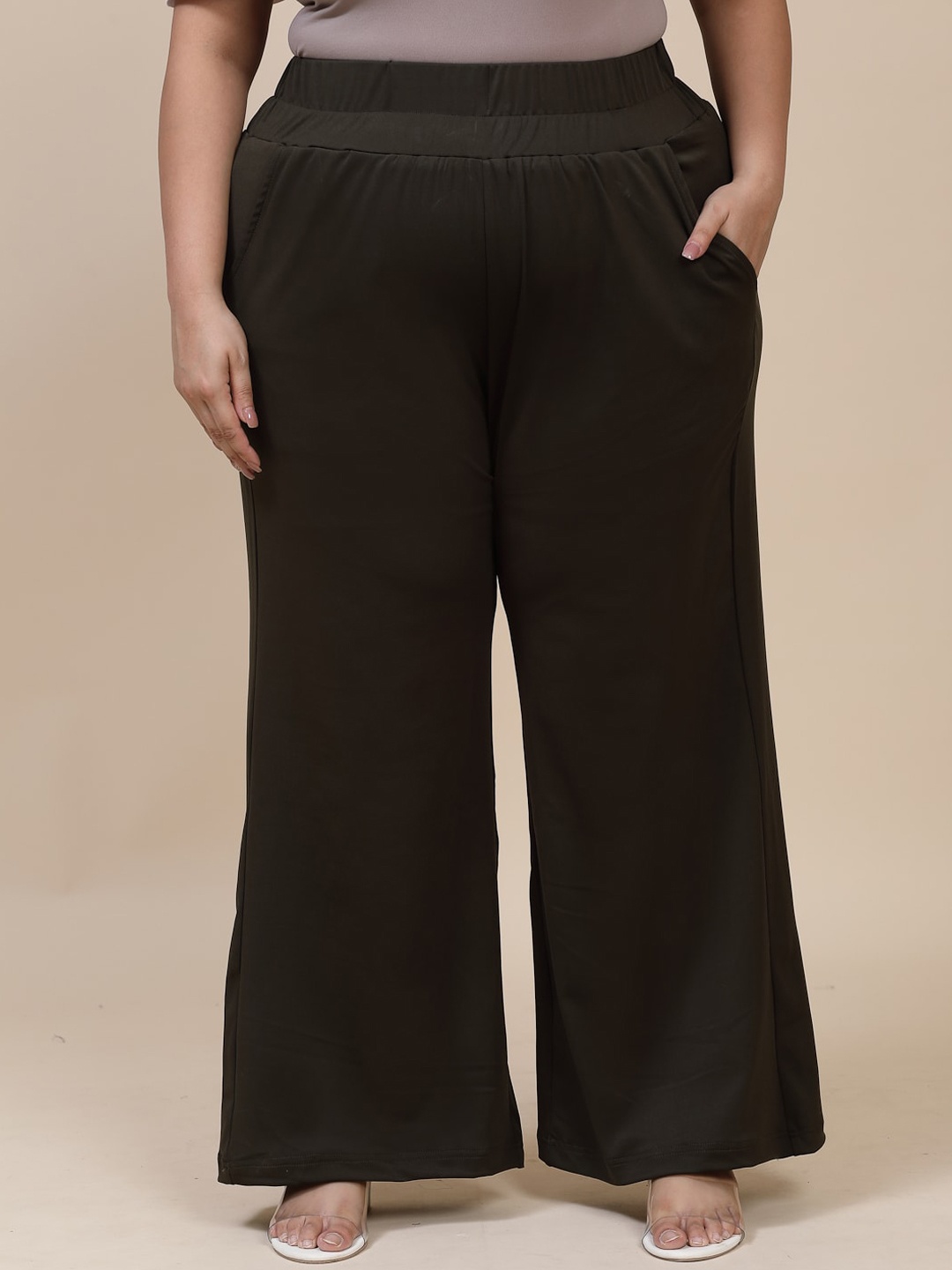 

Flambeur Plus Size Women Relaxed Fit High-Rise Parallel Trousers, Olive