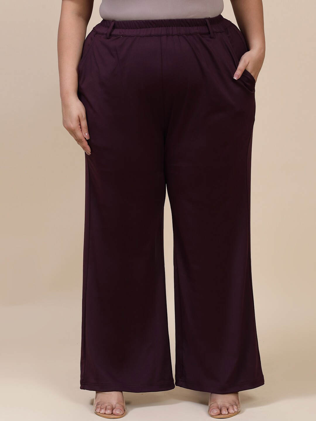 

Flambeur Women Relaxed High-Rise Parallel Trousers, Burgundy