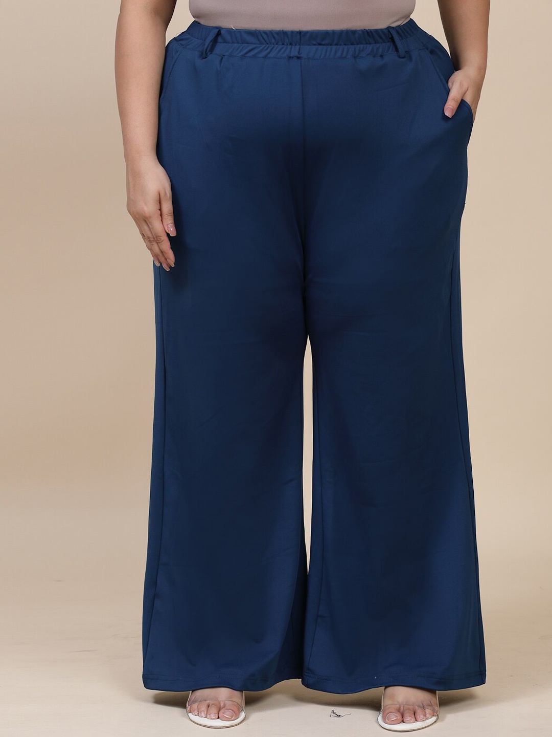 

Flambeur Women Plus Size Relaxed High-Rise Trousers, Blue