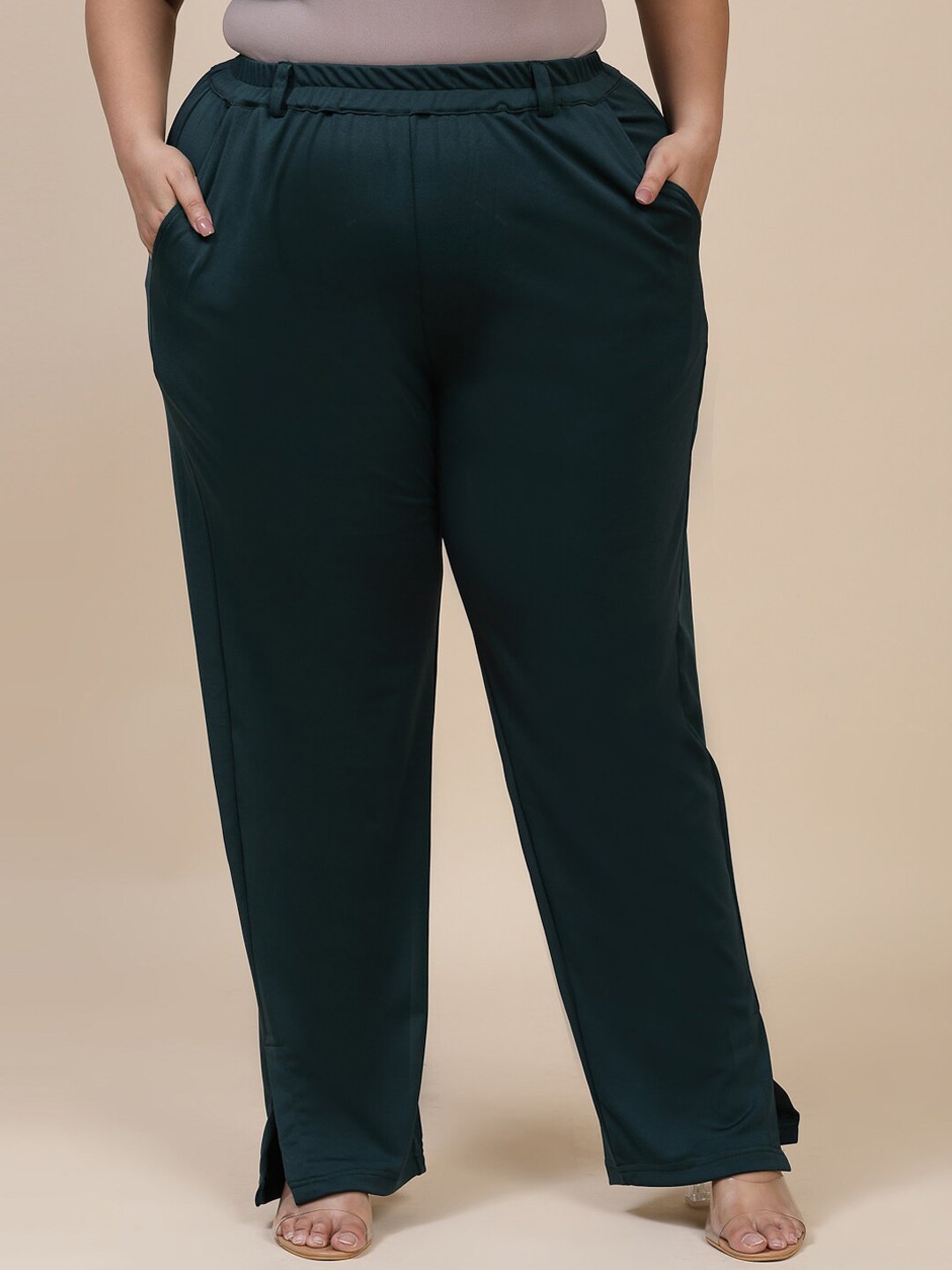 

Flambeur Women Plus Size Relaxed High-Rise Pleated Parallel Trousers, Black