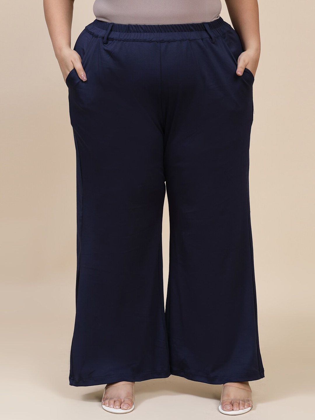 

Flambeur Women Plus Size Relaxed High-Rise Trousers, Blue