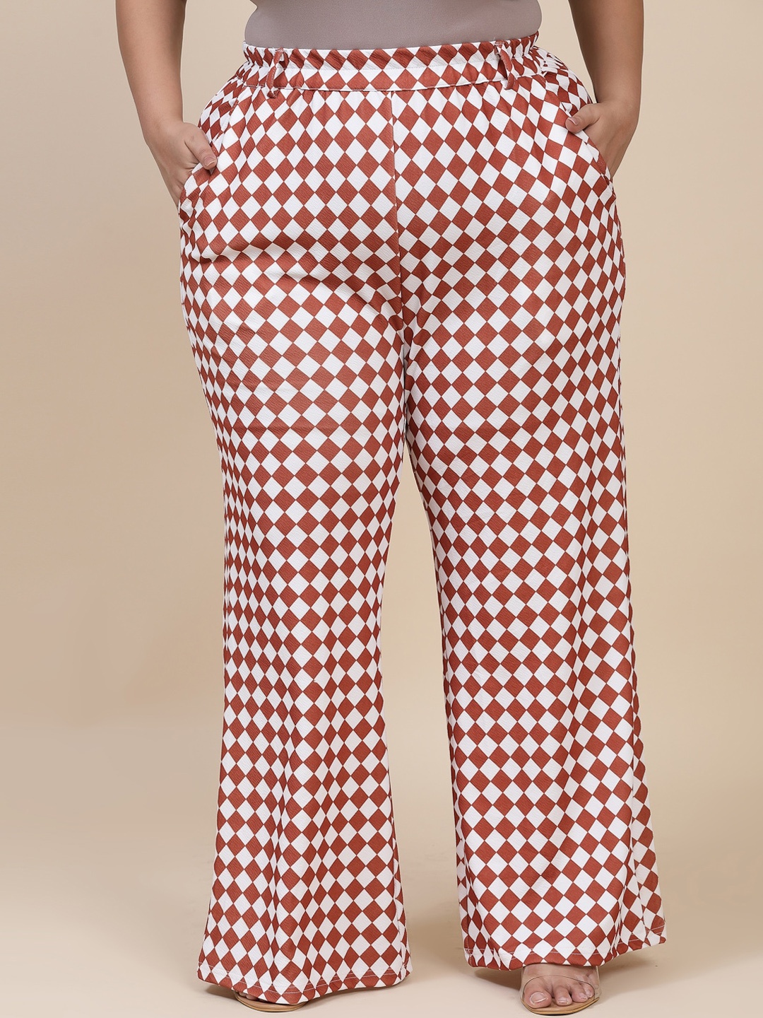 

Flambeur Women Plus Size Relaxed High-Rise Trousers, White