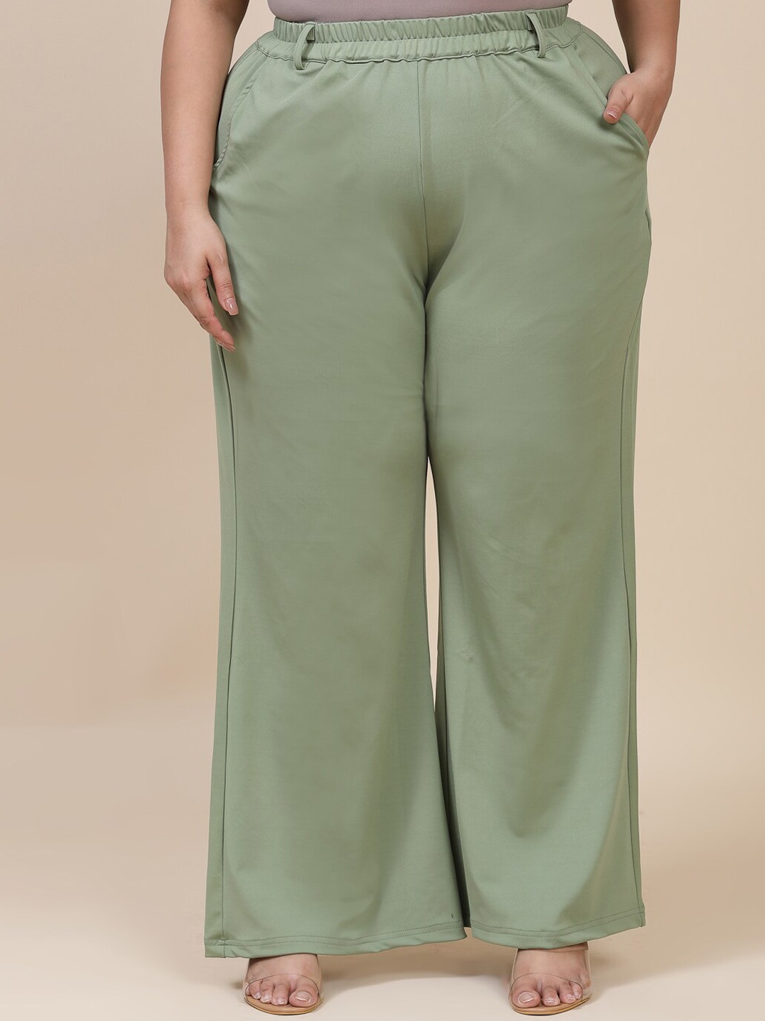 

Flambeur Women Plus Size Relaxed High-Rise Trousers, Sea green