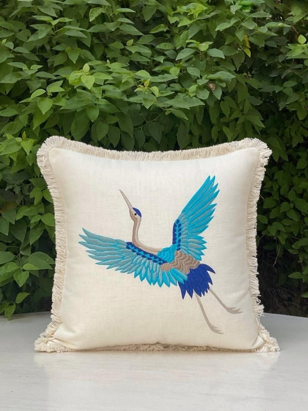 

Studio Covers Off White & Blue Embroidered Cotton Square Cushion Cover