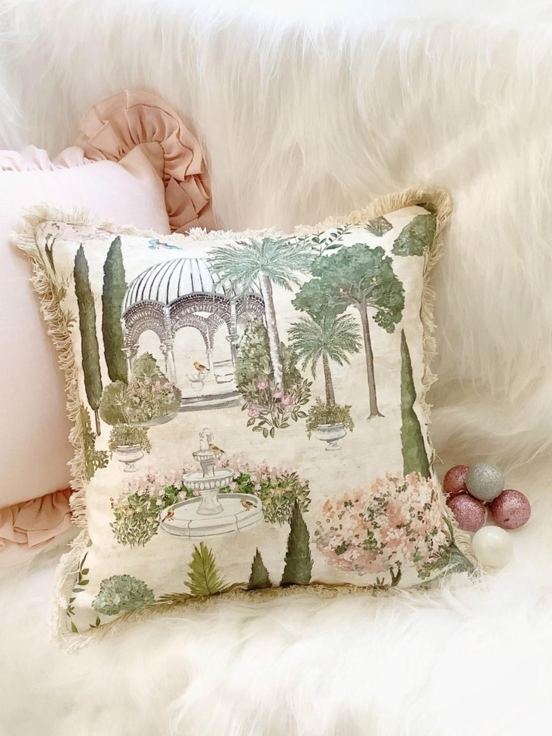 

Studio Covers Cream-Coloured & Green Floral Cotton Square Cushion Cover