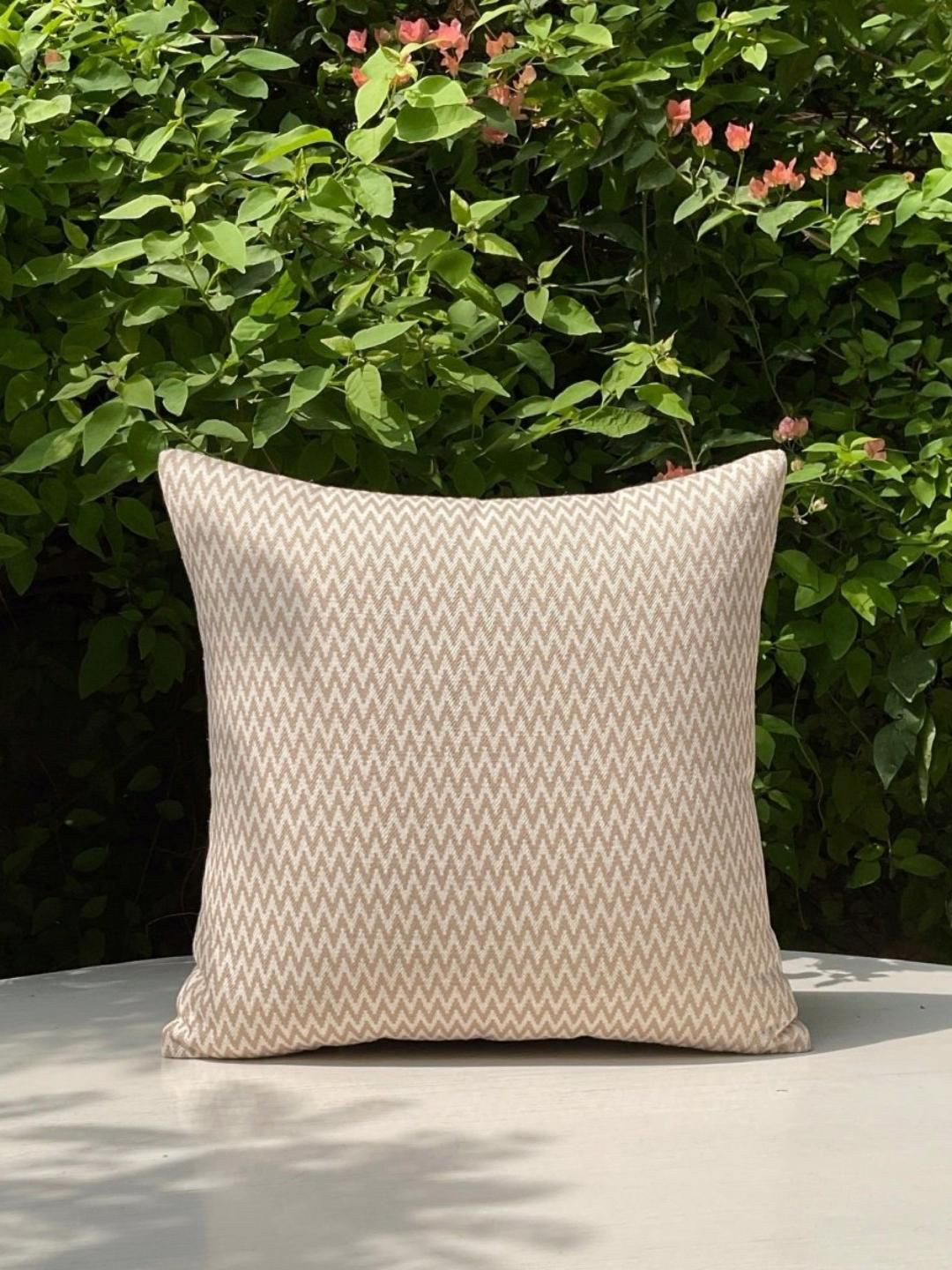 

Studio Covers Cream-Coloured & White Geometric Linen Square Cushion Cover