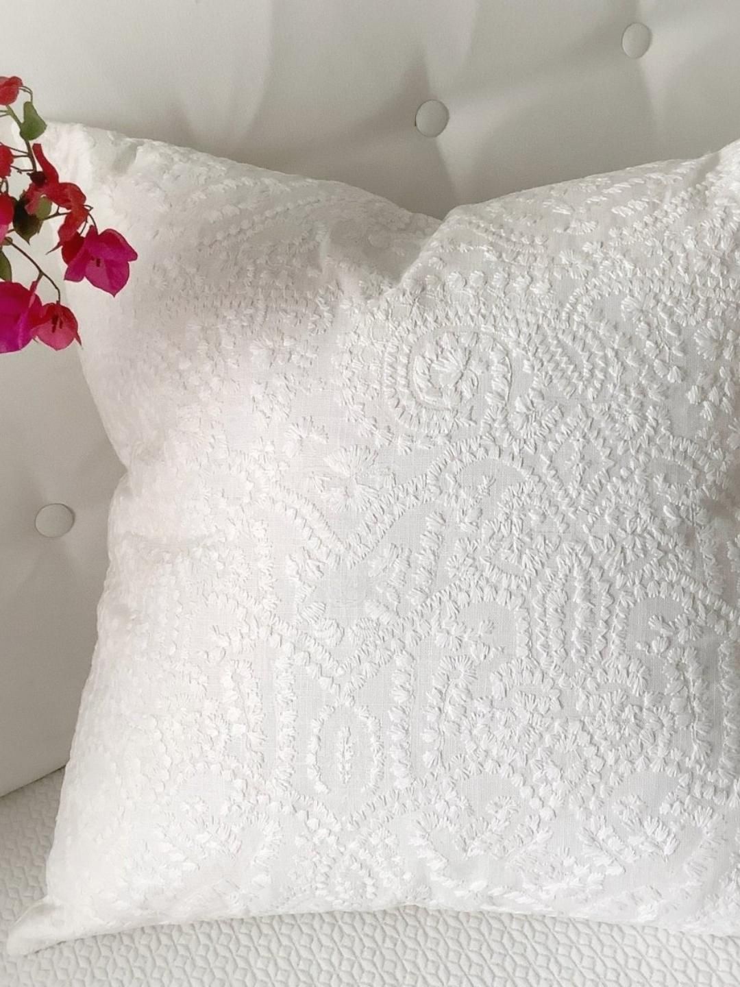 

Studio Covers White Embroidered Cotton Square Cushion Cover