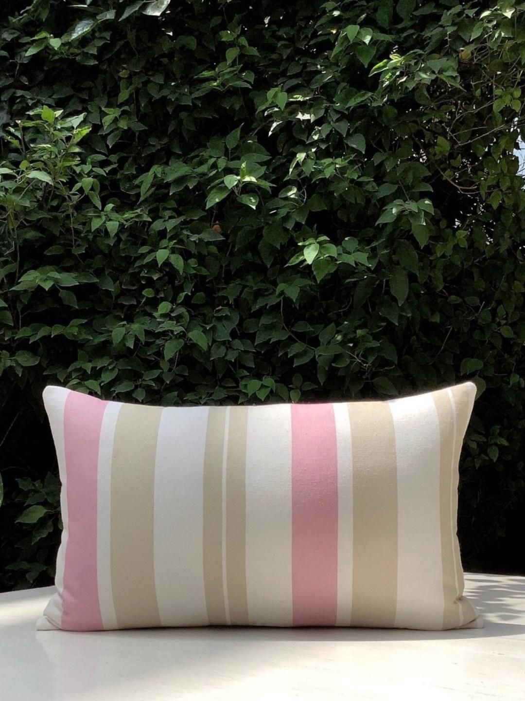 

Studio Covers White & Beige Striped Cotton Rectangle Cushion Cover