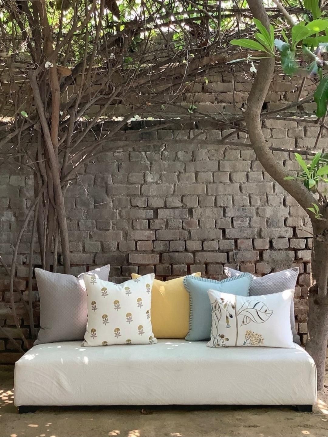 

Studio Covers White & Brown Embroidered Cotton Square Cushion Cover
