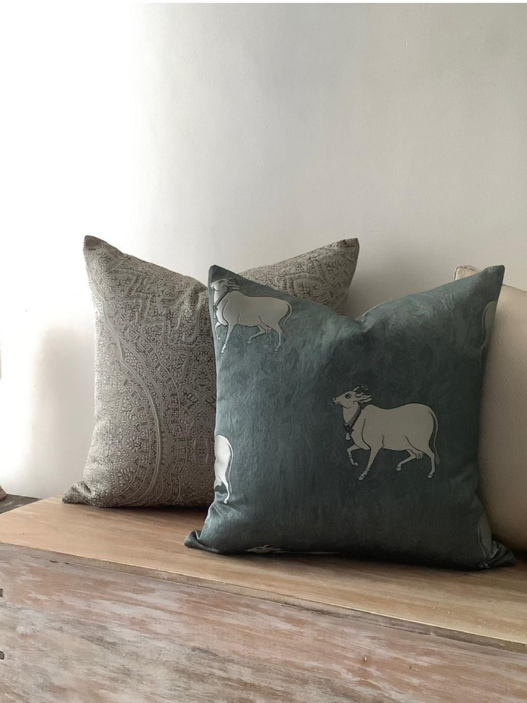 

Studio Covers Walk in The Village at Night Pichwai Teal Ethnic Square Cushion Cover