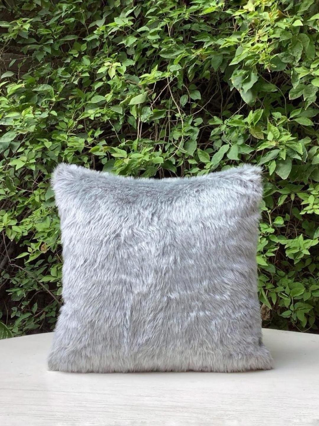 

Studio Covers Grey Self Design Fur Square Cushion Cover