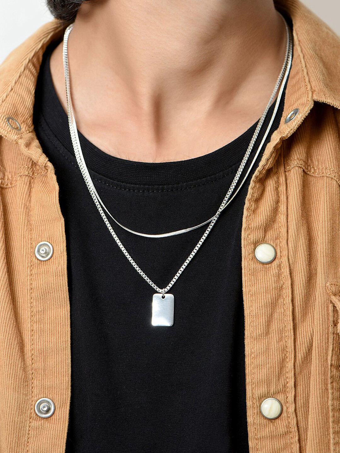 

The Bro Code Men Silver-Plated Layered Necklace