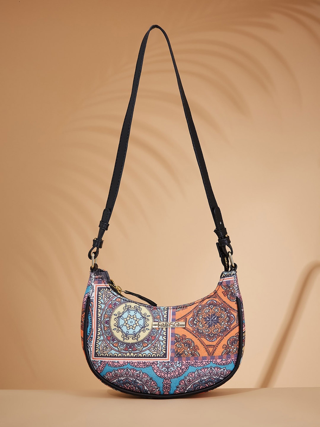 

FARGO Ethnic Motifs Printed Structured Sling Bag, Blue