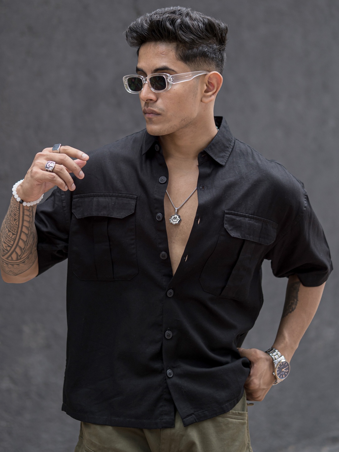 

Powerlook Men Black Opaque Casual Shirt