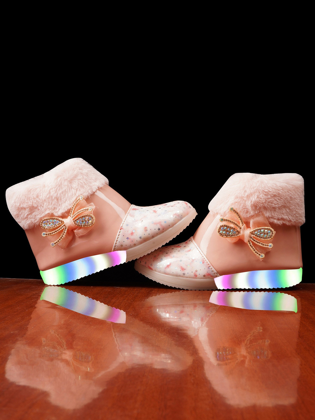

BAESD Girls Embellished Faux Fur LED Winter Boots, Orange