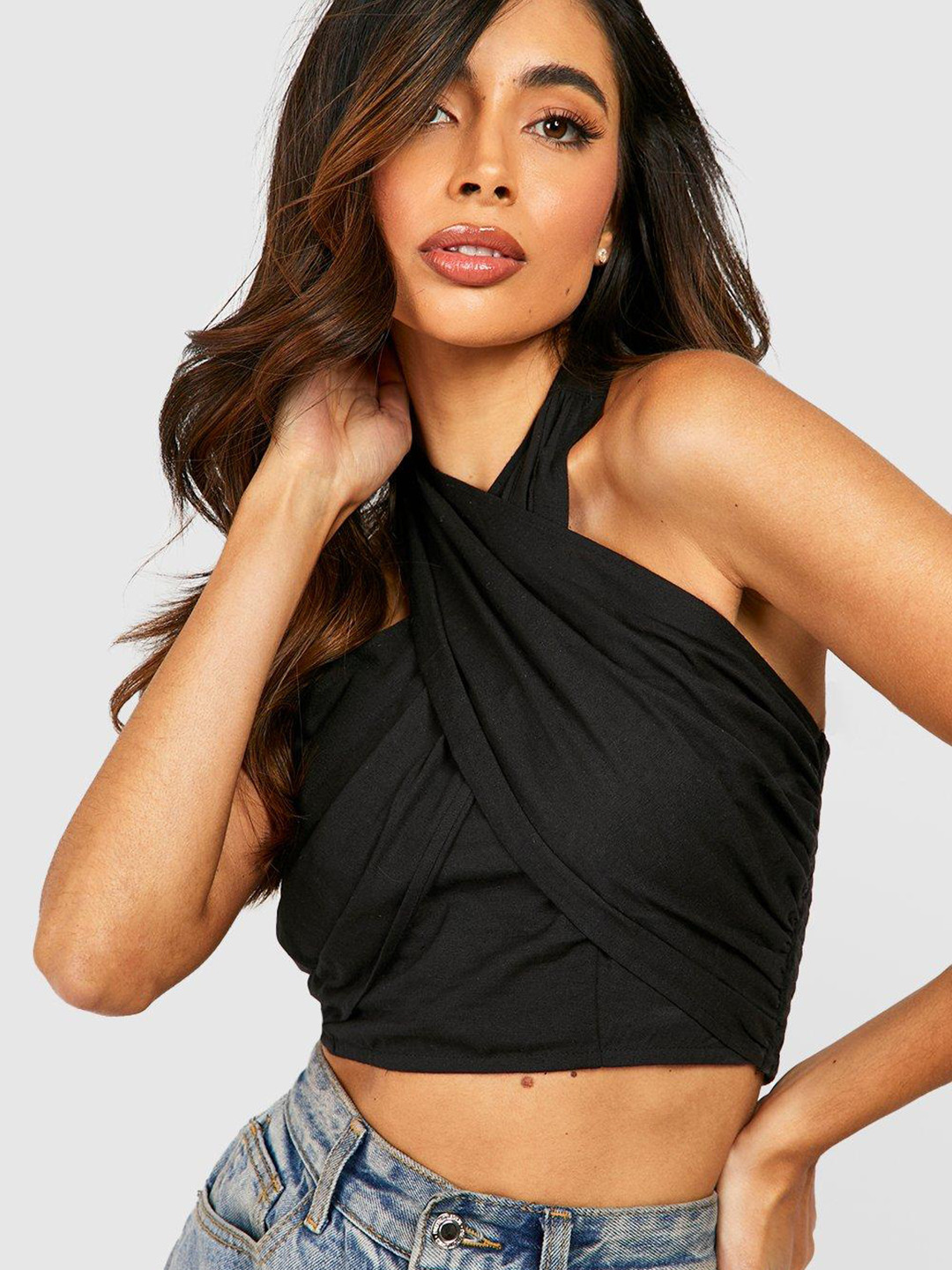 

Boohoo Halter Neck Crop Top, Black