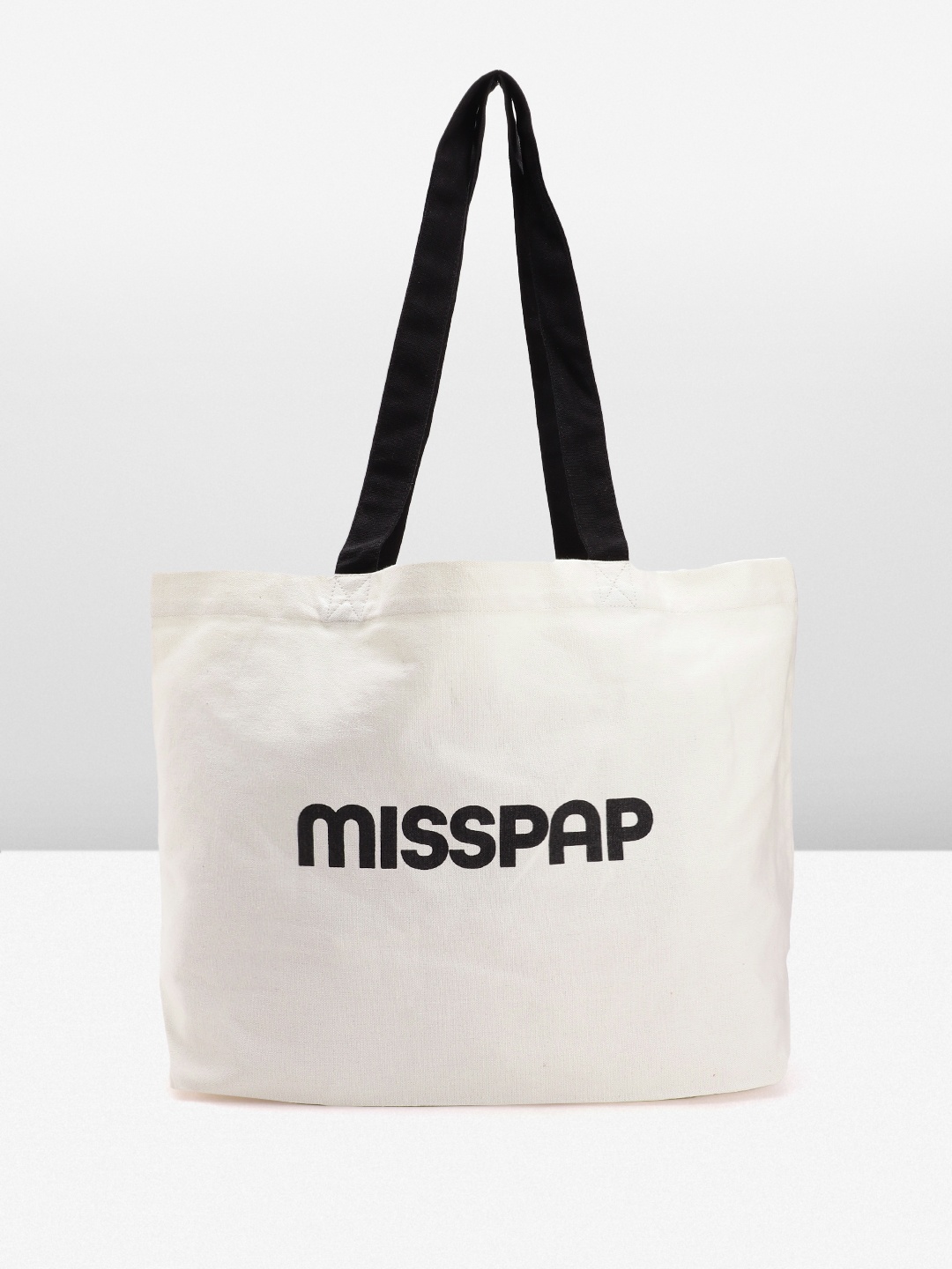 MISSPAP Pure Cotton Brand Logo Printed Oversized Structured Tote Bag, Cream