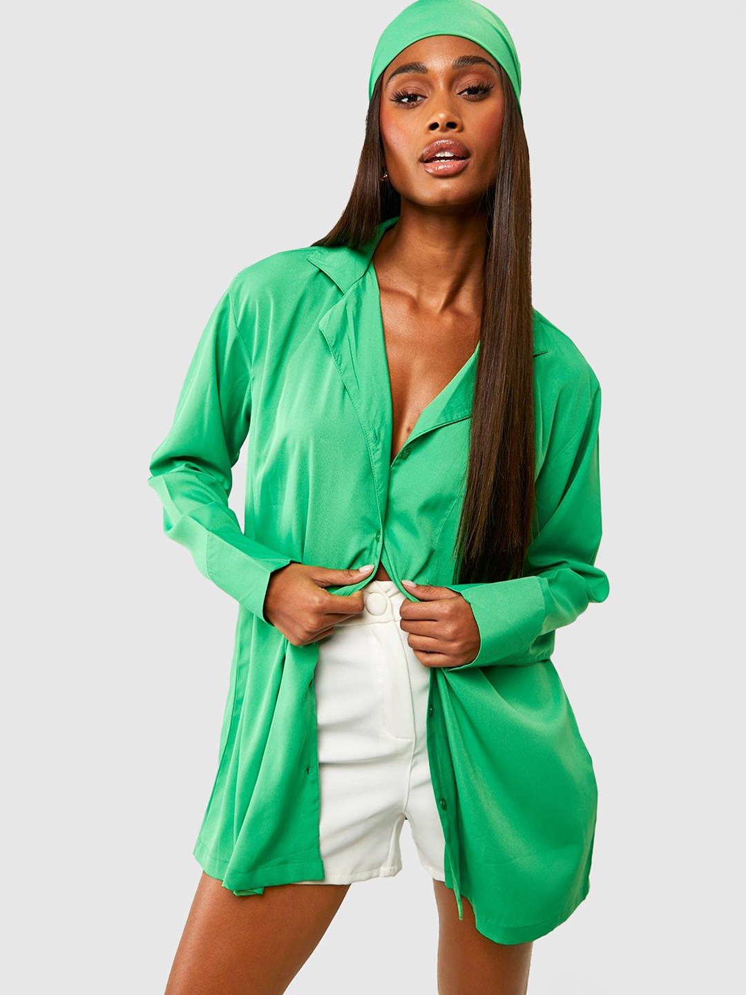 Boohoo Oversized Shirt & Headscarf, Green