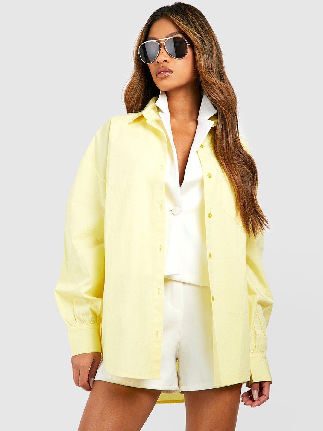 

Boohoo Oversized Cotton Poplin Shirt, Yellow