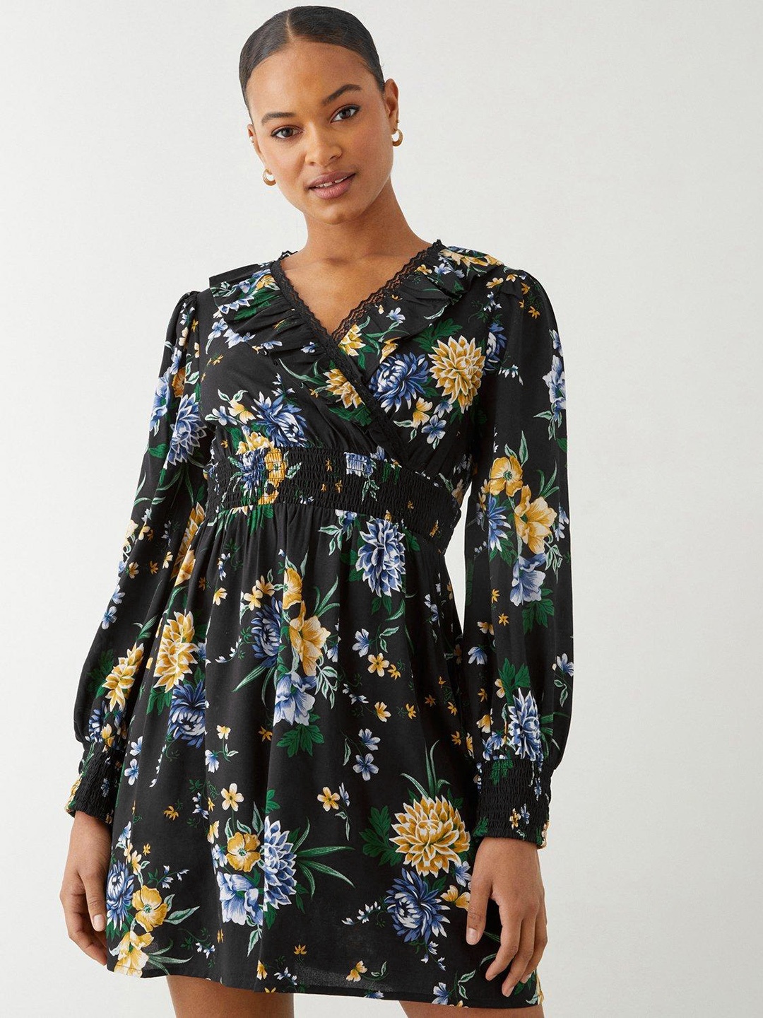 

DOROTHY PERKINS Floral Print Fit & Flare Mini Dress, Black