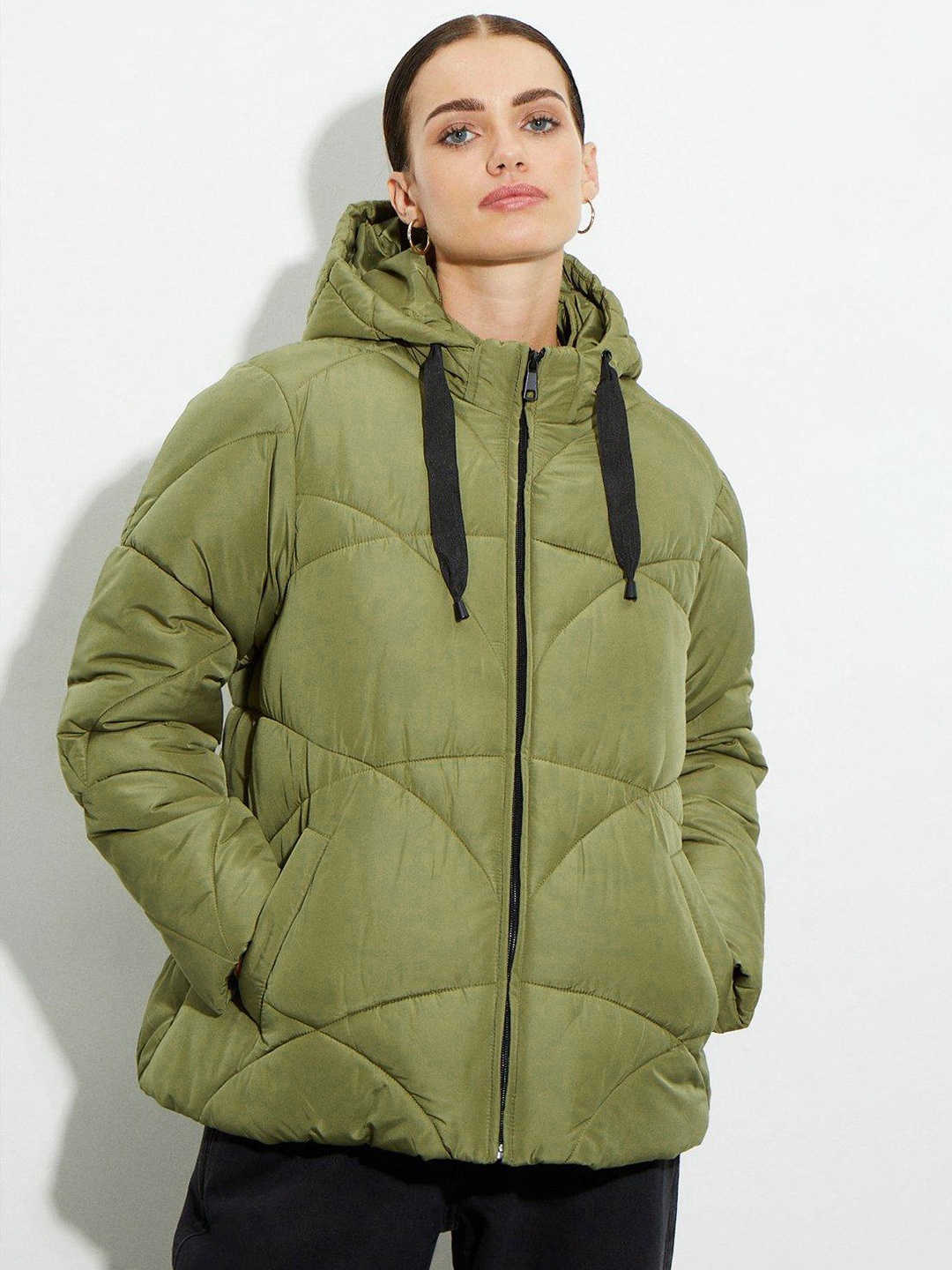 

DOROTHY PERKINS Petite Hooded Longline Puffer Jacket, Olive