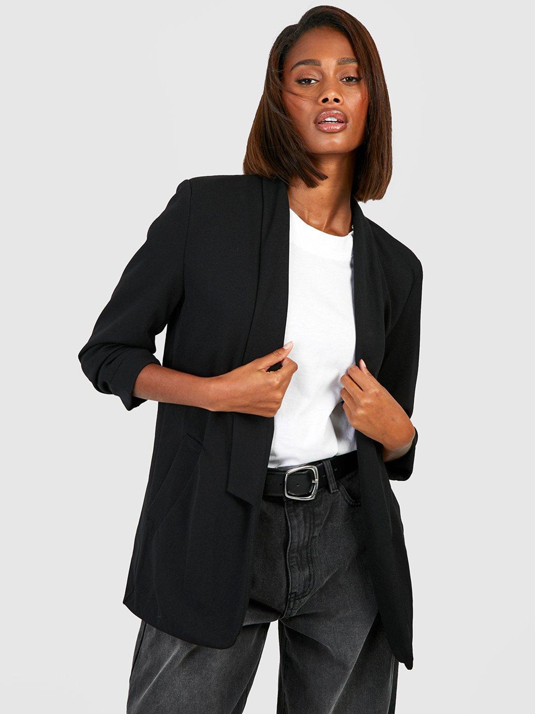 

Boohoo Women Front-Open Tailored Longline Blazer, Black