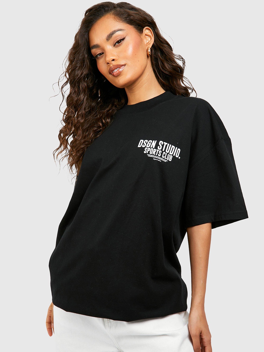 

Boohoo Printed Pure Cotton Oversized T-shirt, Black