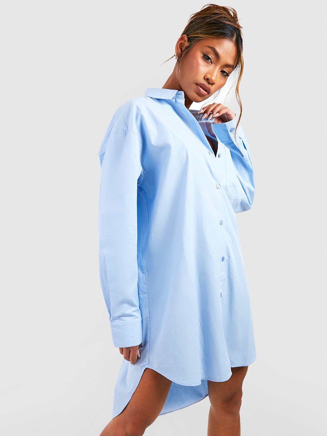 

Boohoo Pure Cotton Oversized Shirt Dress, Blue