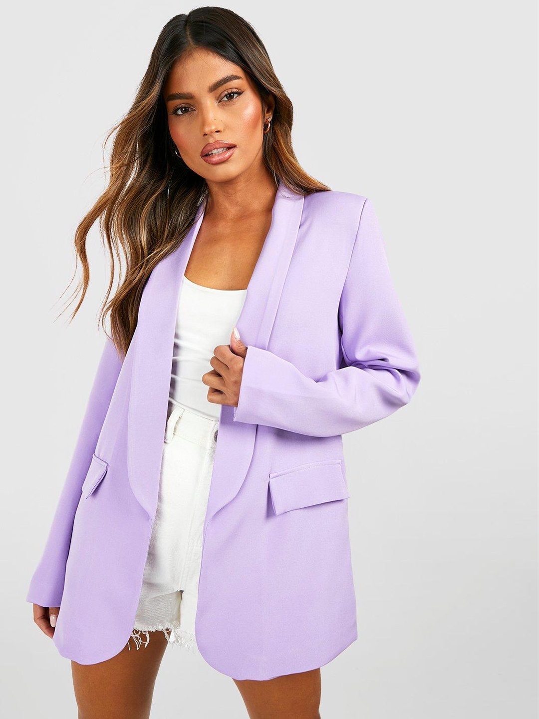 

Boohoo Women Front-Open Relaxed Fit Tailored Longline Blazer, Lavender