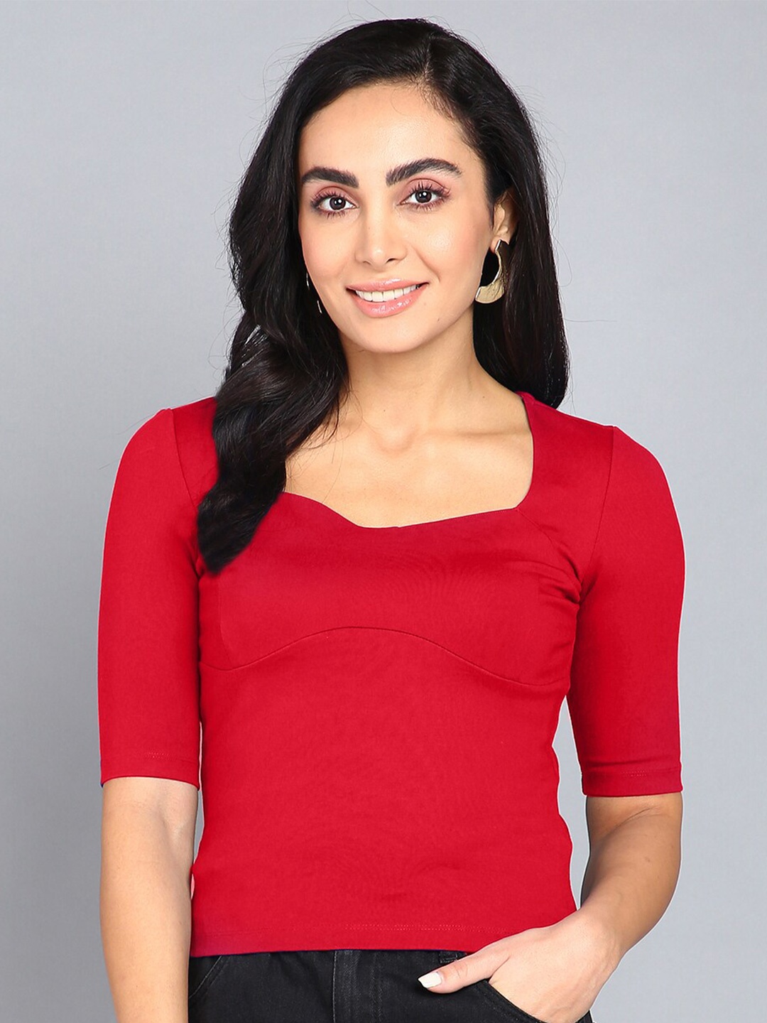 

Mast & Harbour Square Neck Empire Crop Top, Red