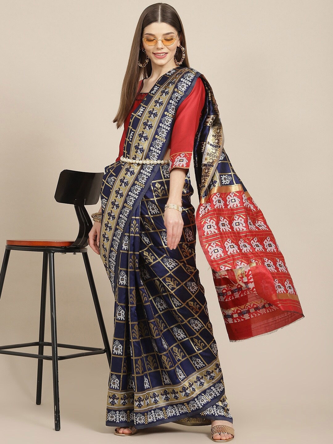 

Mitera Ethnic Motifs Woven Design Zari Patola Saree, Blue
