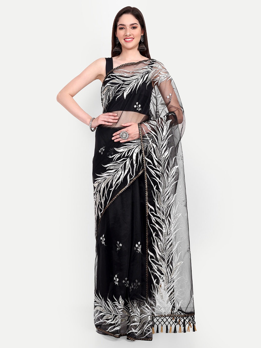 

BARKIYA CREATION Embellished Sequinned Saree, Black