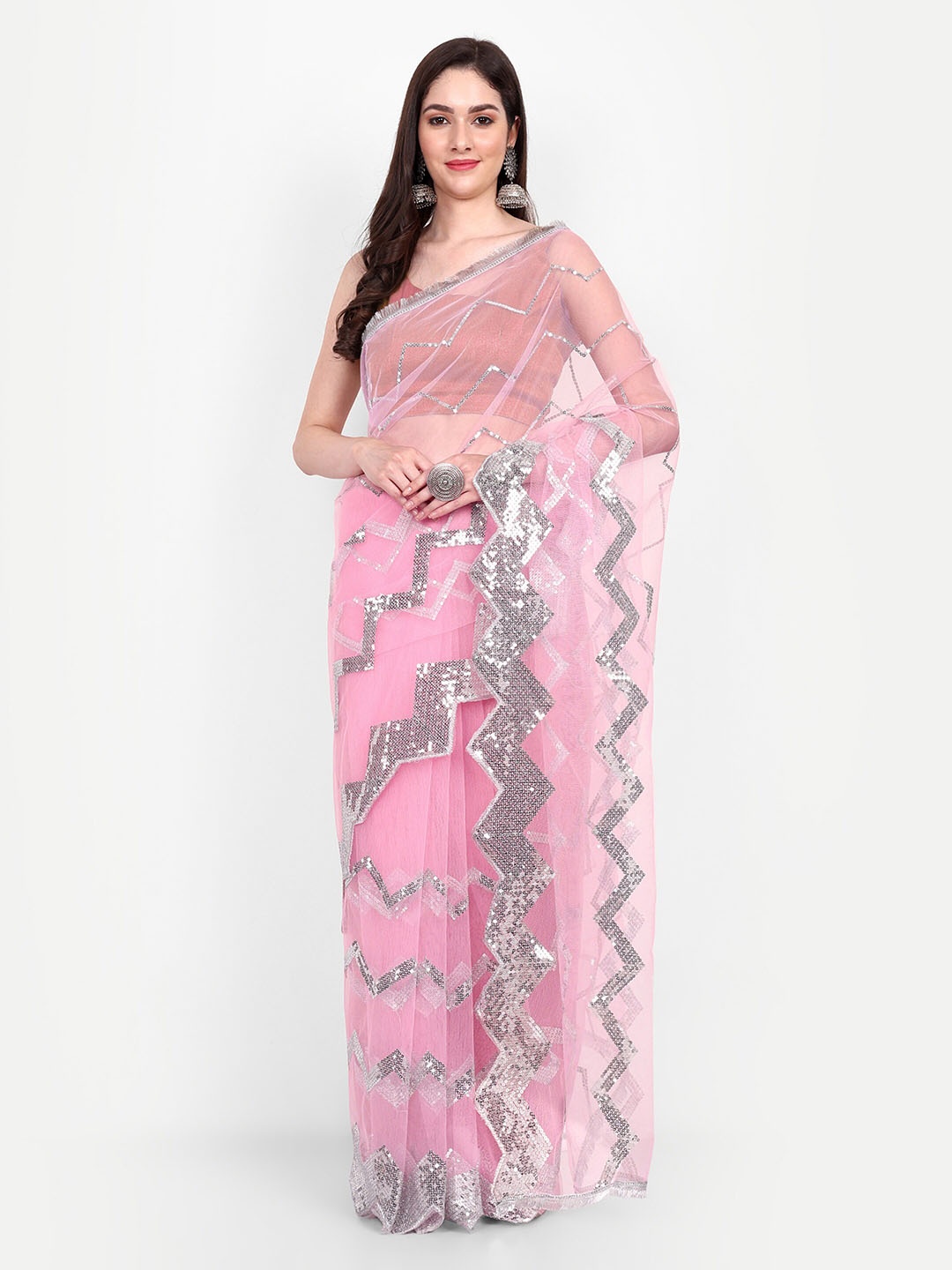 

BARKIYA CREATION Embellished Sequinned Saree, Pink