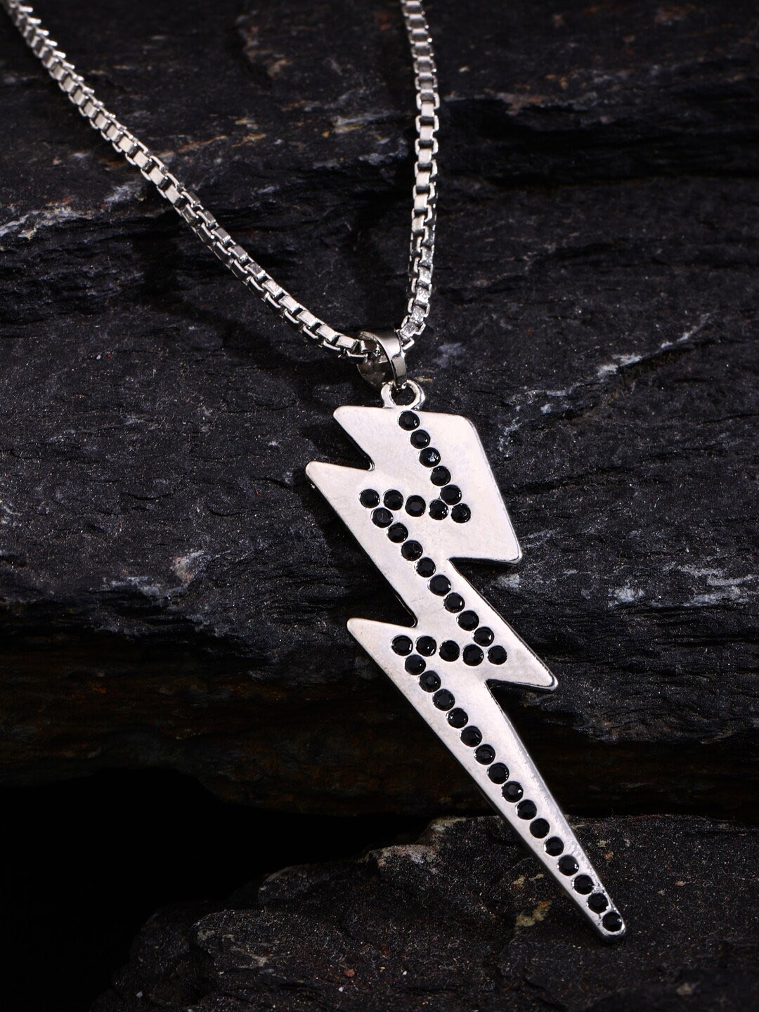 

VIRAASI Silver-Plated Flash Pendant Black Stone Studded