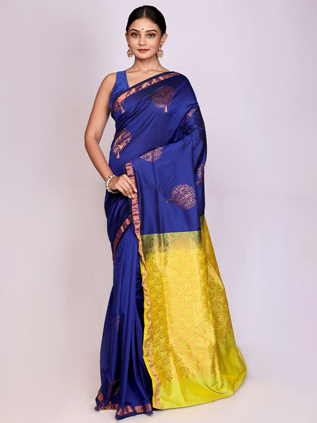 

AllSilks Ethnic Motifs Woven Design Zari Kanjeevaram Saree, Blue