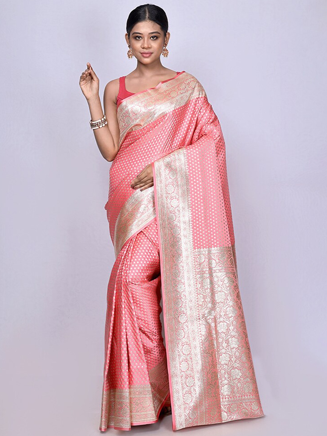 

AllSilks Woven Design Zari Art Silk Banarasi Saree, Pink