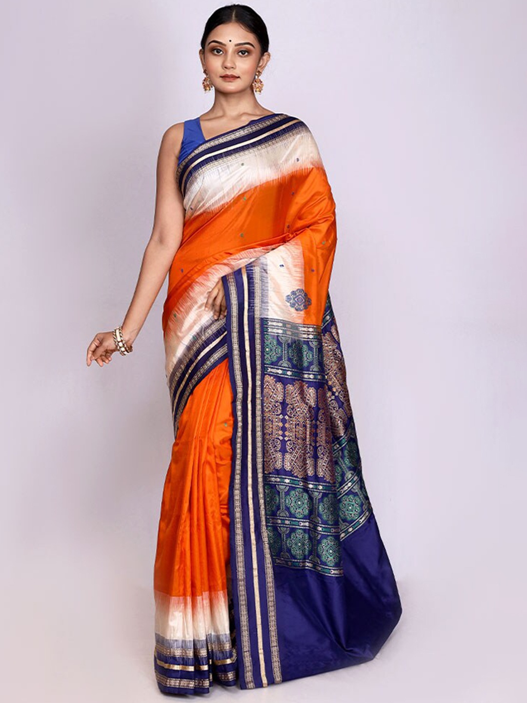 

AllSilks Woven Design Pure Silk Kanjeevaram Saree, Orange