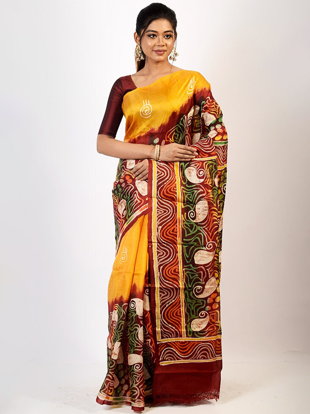

AllSilks Ethnic Motifs Printed Pure Silk Saree, Yellow