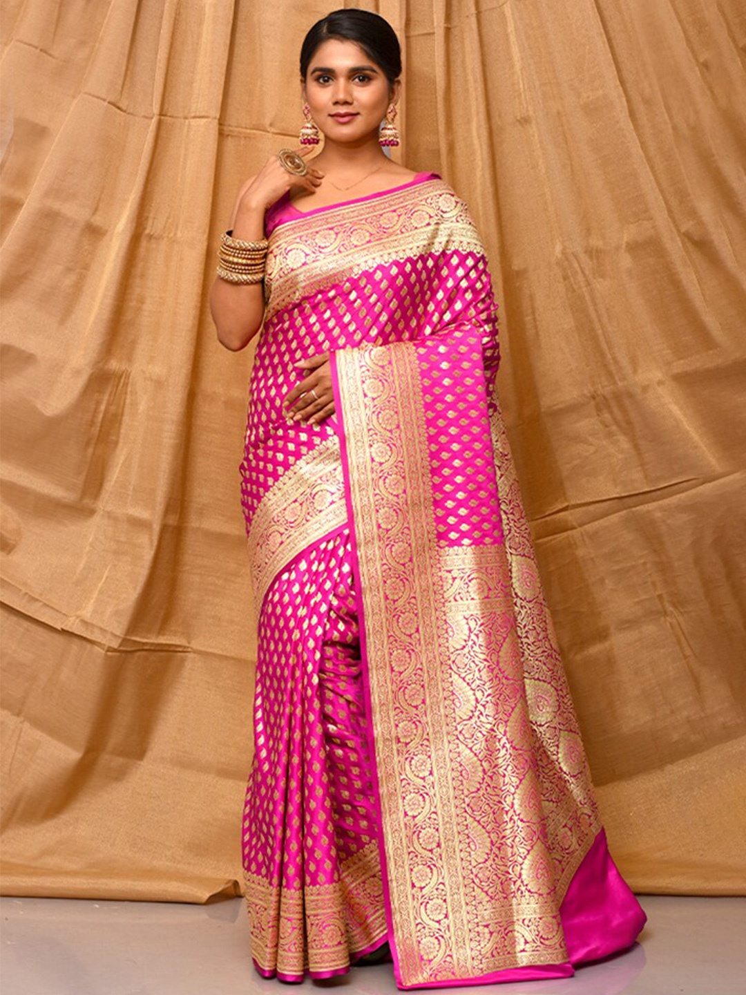

AllSilks Ethnic Motifs Woven Design Zari Banarasi Saree, Pink