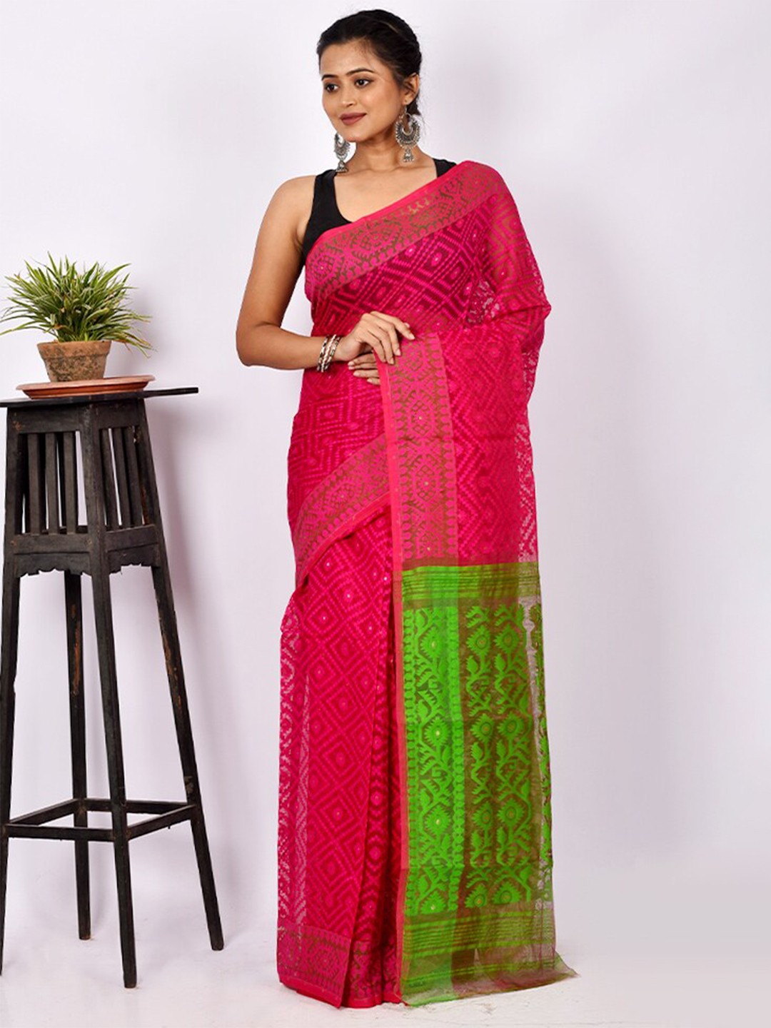 

AllSilks Woven Design Art Silk Taant Saree, Pink