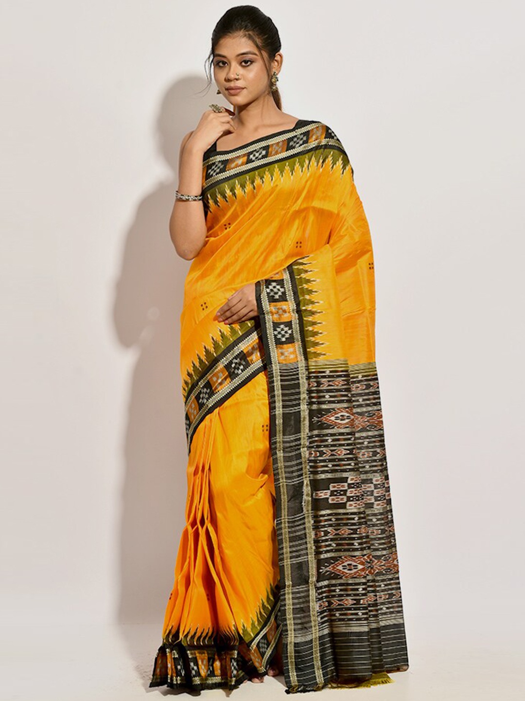 

AllSilks Ethnic Motifs Woven Design Zari Pure Silk Pochampally Saree, Yellow