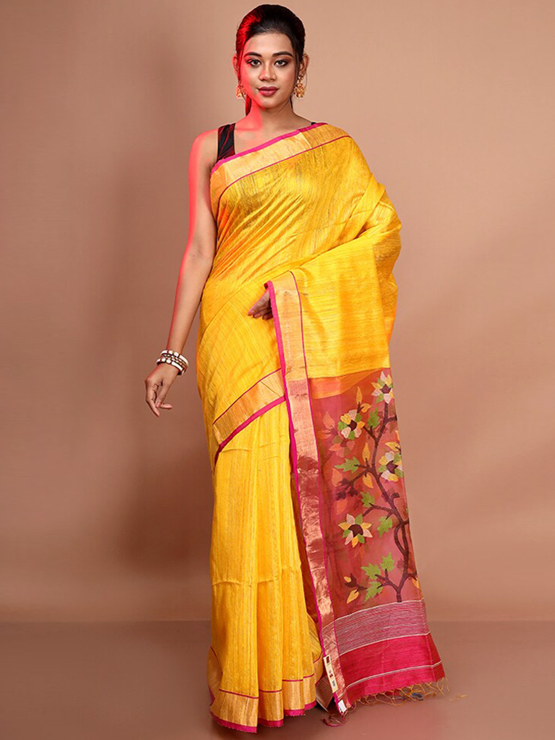 

AllSilks Zari Detailed Saree, Yellow
