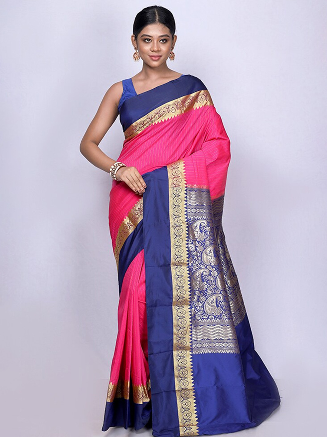 

AllSilks Woven Design Zari Art Silk Kanjeevaram Saree, Pink