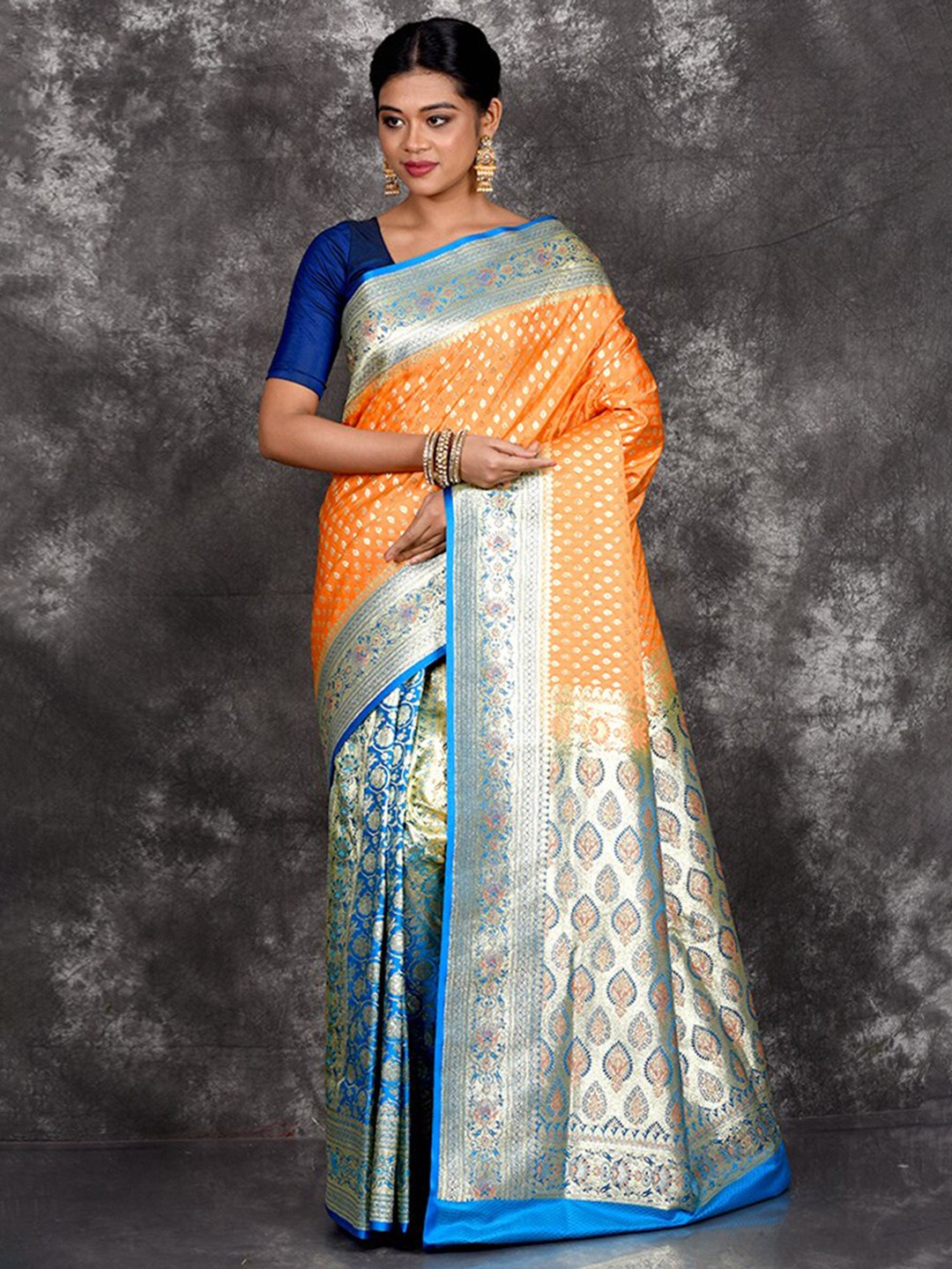 

AllSilks Woven Design Zari Detailed Art Silk Banarasi Saree, Orange