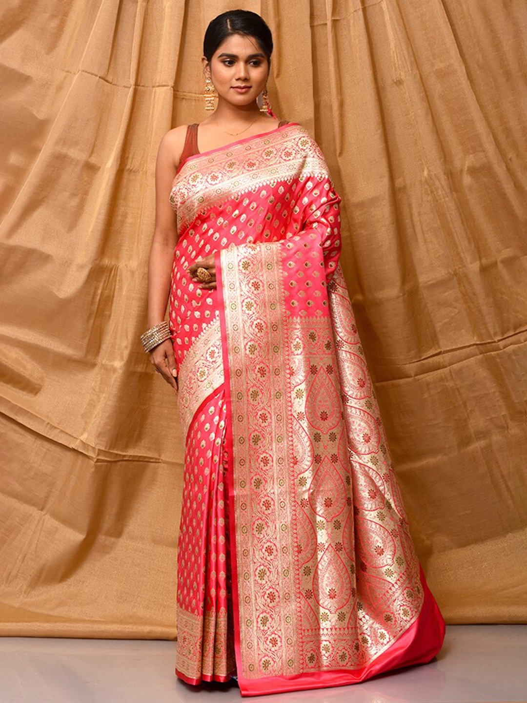 

AllSilks Ethnic Motifs Woven Design Zari Banarasi Saree, Pink